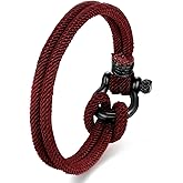 BIYONGDE Nautical Sailor Rope Wrap Bracelet Wristband Bangle Steel Screw Marine Anchor Shackles, Two-row