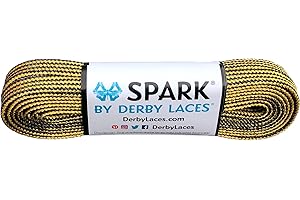 DERBY LACES Gold and Black Stripe Spark Metallic Shoelace for Shoes, Skates, Boots, Roller Derby, Hockey and Ice Skates
