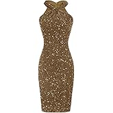 GRACE KARIN Sequin Dress for Women Sleeveless Sparkly Glitter Halter Dress Bodycon Mini Club Dresses 2025