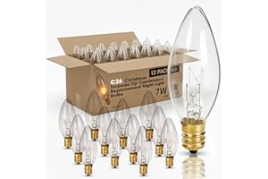 Holiday Joy C26 Christmas Crystal Clear Torpedo Tip Candelabra Replacement Night Light Bulbs - 7 Watt - 120 Volts - E12 (12 Pack) - Great for Electric Window Candle Light Bulbs Lamps