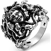 Flongo Men's Women Vintage Stainless Steel Greek Mythology Black Silver Goth Goddess Medusa Ring Snake Haired Band Goth