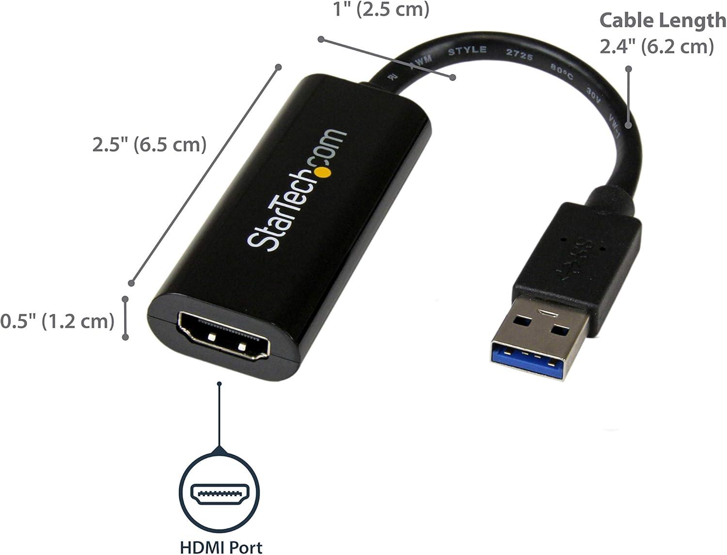 StarTech USB 3.0 to Dual HDMI Adapter - 4K 30Hz - External Video & Graphics Card - Dual Monitor Display Adapter - Supports Windows (USB32HD2),Black: Computers & Accessories