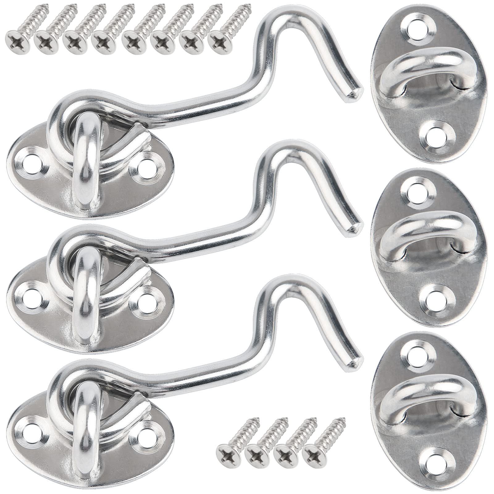 DKBT Gate Hook and Eye Latch - 3 Pack 75mm/3inch Door Stainless Steel Cabin Hooks Solid Barn Swivel Window for Garage Sliding Bedroom Bathroom(Silver)
