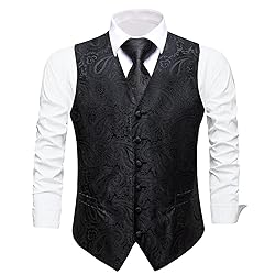 Dubulle Mens Black Paisley Suit Vest and Tie Set