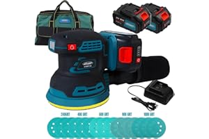 Orbital Sander with 2x20V 4Ah Batteries and 1xCharger,5 inch Variable Speed Cordless Orbital Sander, Brushless Motor Cordless Palm Sander for Woodworking, Sanding, Polishing-JOVANT