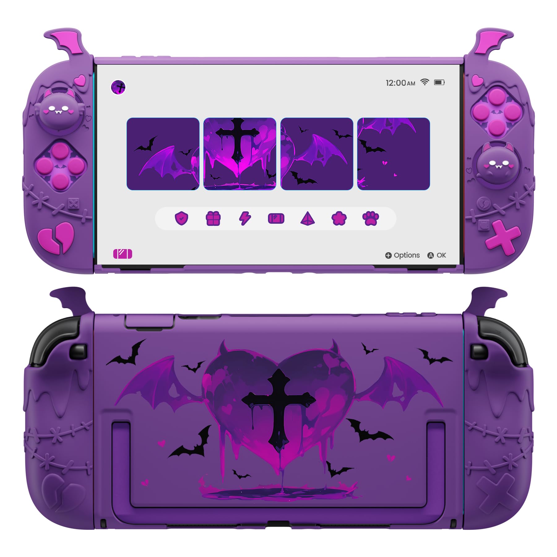PlayVital Protective Case for Nintendo Switch 2, Kawaii Gothic Imp Series Silicone Grips + Dockable Hard Case Shell for Switch 2 with Thumb Grips & Sticker, Shockproof Protection Cover - Purple