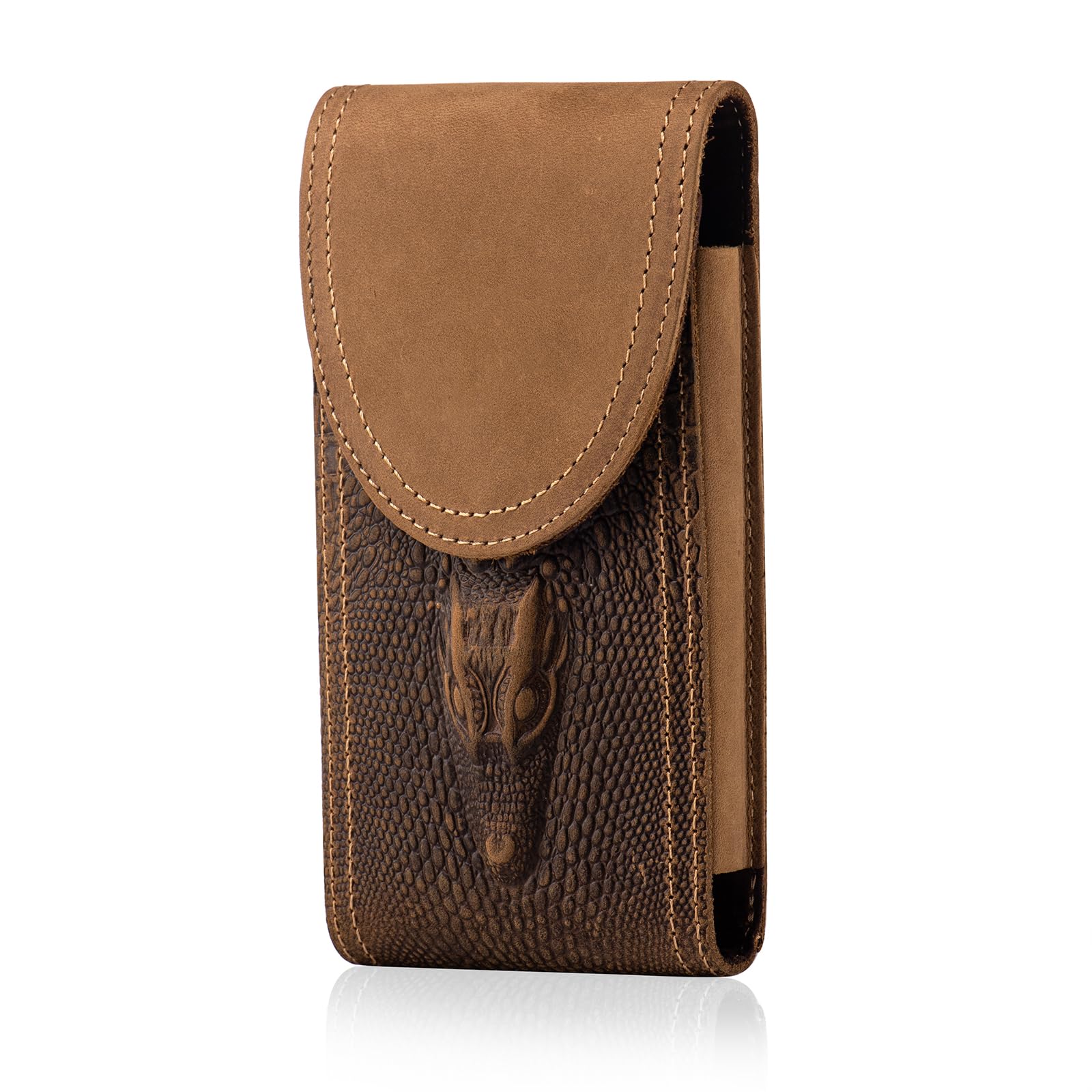 Hengwin Genuine Leather Mobile Phone Belt Pouch with Clip for iPhone 16 Plus 16 15 14 13 Pro Max Men’s Belt Holsters, Waist Money Card Carrying Pocket Phone Case (Light Brown, Large)