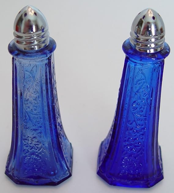 Pretty Cobalt Blue Glass Pair of Salt and Pepper Shakers