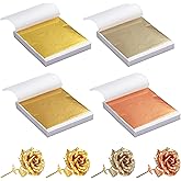 400 Sheets Imitation Gold Leaf Sheets, Metallic Gold Foil Leaf Paper Gold Foil Sheets for Art, 4 Colors Imitation Gold Leaf P