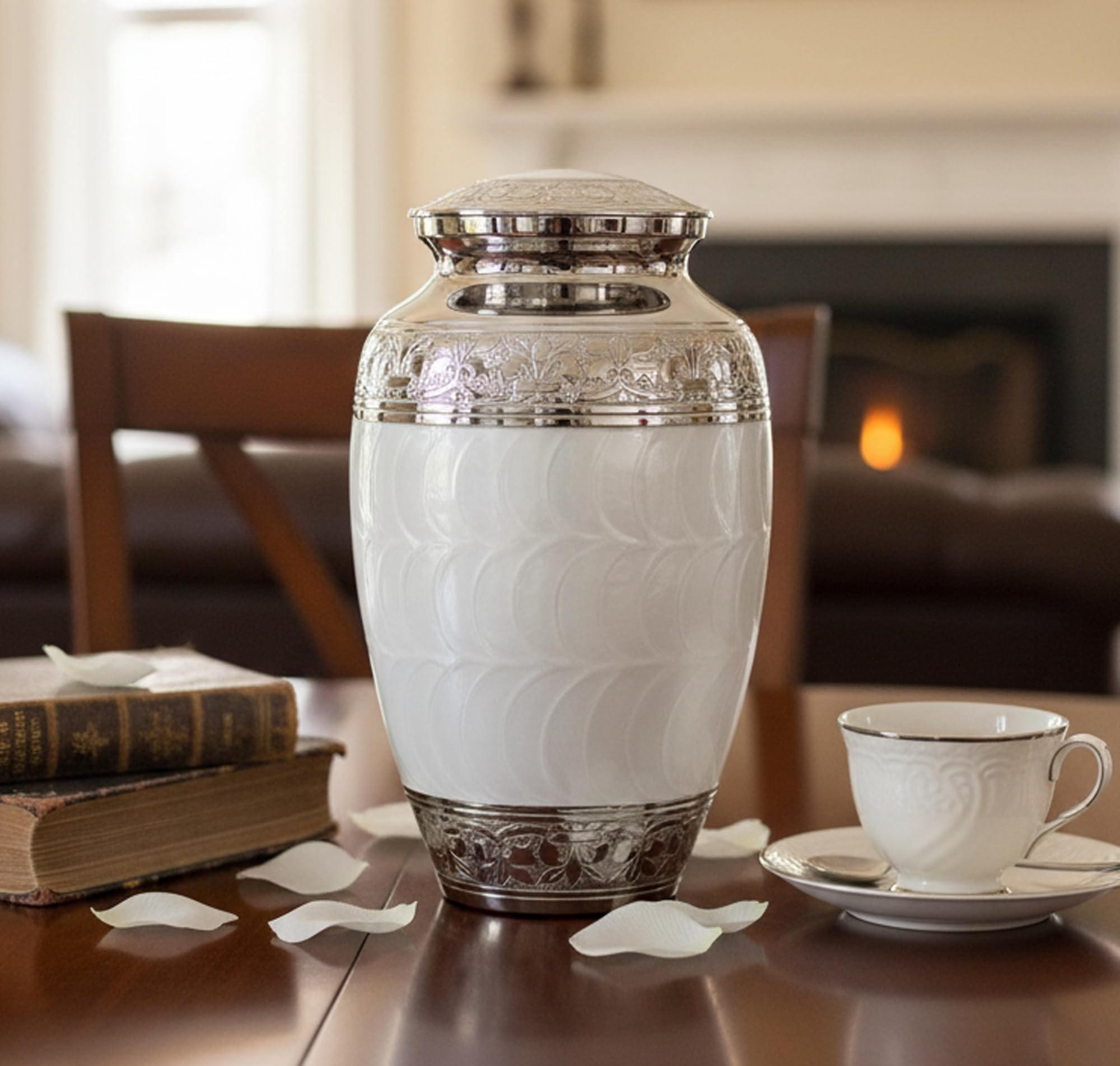 eSplanade Brass Cremation urn Memorial Container Jar Pot | Metal urns | Burial urn | Brass urn (White) — image 1