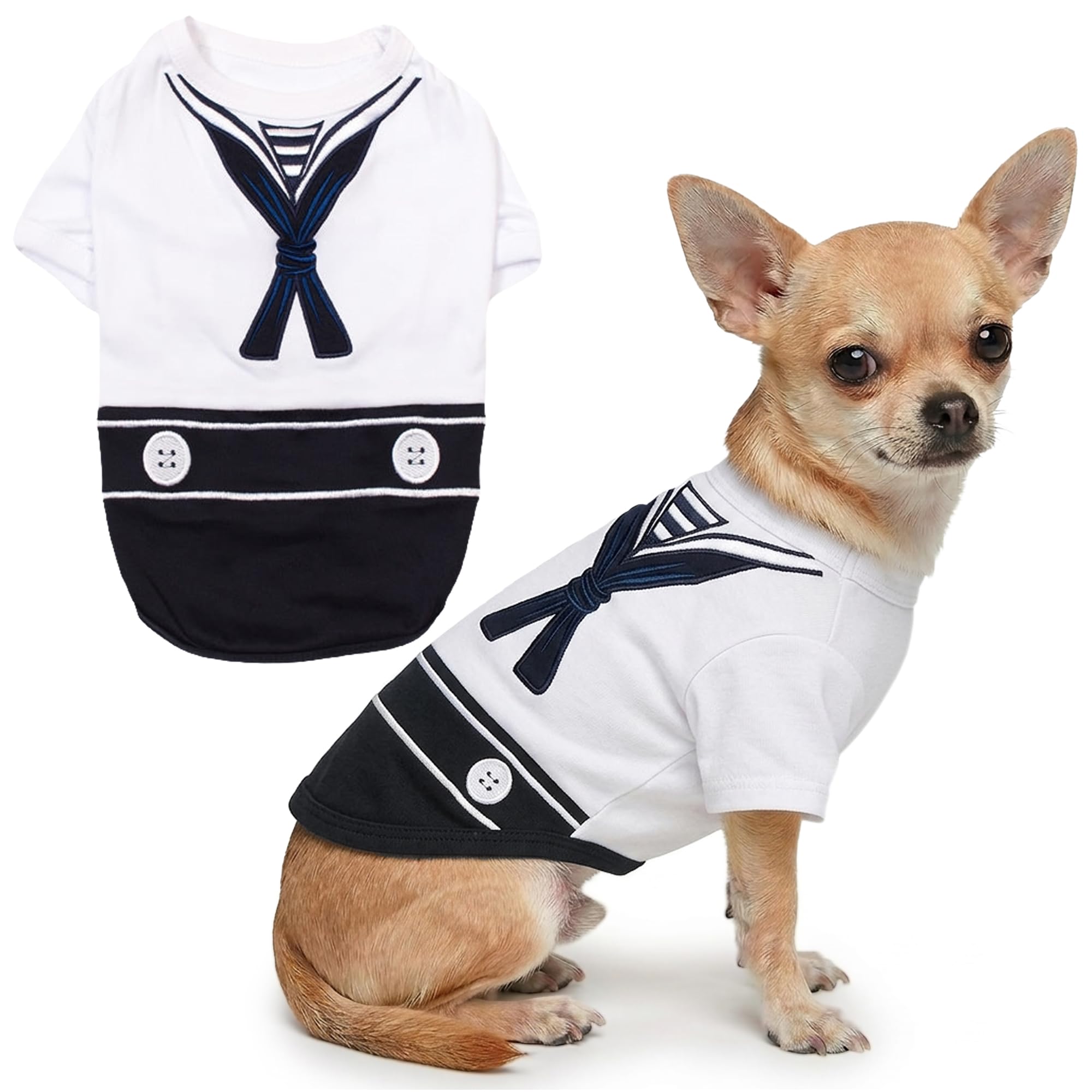 Parisian Pet - Funny Dog Cat Pet Costumes, Shirt Outfits for Halloween - Police, Prisoner, Ketchup, Mustard, Doctor, Firefighter, Sailor, Pirate (Sailor Dog, S)