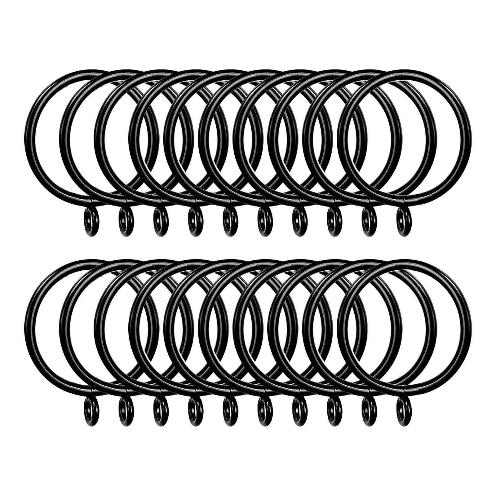 AHUNTTER 50 Pack 38mm Matte Black Metal Curtain Drapery Pole Rings with Curtain Hooks - Smooth Glider Curtain Rail Hanging Rings fit Rods up to 35mm Diameter