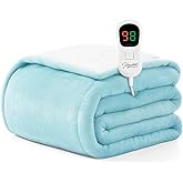 Homemate Heated Blanket Electric Throw - 50"x60" Heating Blanket Throw 1/2/4/6/8 Hours Auto-Off 10 Heat Level Over-Heat Protection Flannel Sherpa ETL Certification
