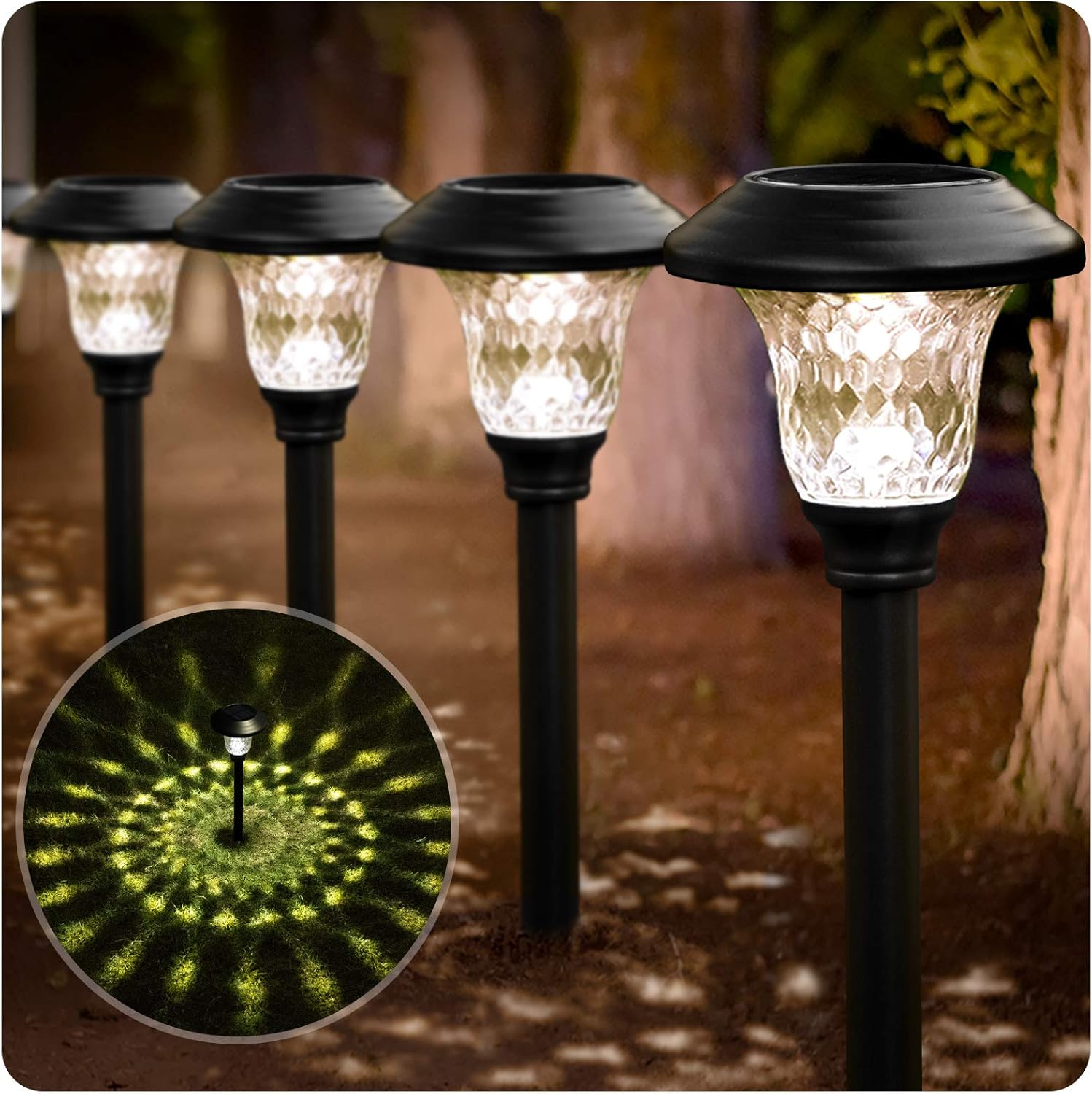 Lighting - Beau Jardin 8 Pack Solar Pathway Lights, Landscape Lights for Yard Patio Walkway Supper Bright UP to 12 Hrs Outdoor Stainless Steel IP65 Waterproof Auto On/Off Solar Powered Black BG1681