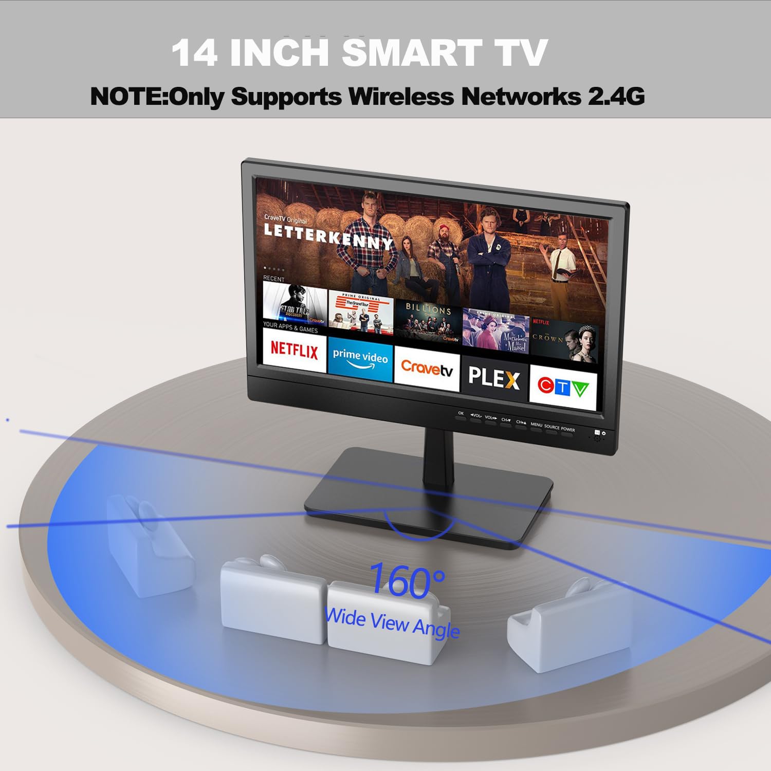 Feihe 14 inch Small Smart TV Built-in APP, HD Flat Screen Android TV with ATSC Tuner for Home, Kitchen, RV Camper