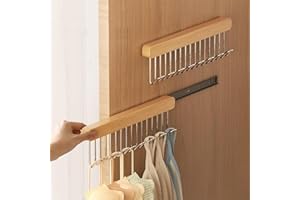 12 Inch Closet Valet Rod Slide Out, 12 Inch Valet Hook Pull Out with 8 Hooks, Left & Right Pull Out Belt Organizer for Closet
