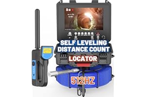 PeachLeaf Sewer Camera with Locator, Built-in Self-Leveling and Distance Count, Mic & DVR Recorder with 32GB, 9'' IP68 Waterproof with 12 LED Lights Drain Plumbing Inspection Equipment (100FT)