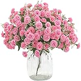 TBUY ROSE 2pcs Small Carnation Artificial Flowers Bulk Fake Flower with Stems Silk Carnation Flowers for Outdoors Wedding Home Hotel Decorations (Pink)
