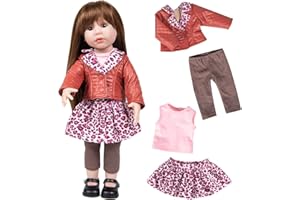 Rakki Dolli Doll Clothes Handmade 4-PC Set includes Jacket Pink Vest Leggings & Pink Leopard Skirt, Party Dress Outfit Fits 18 inch American Girl Dolls 001