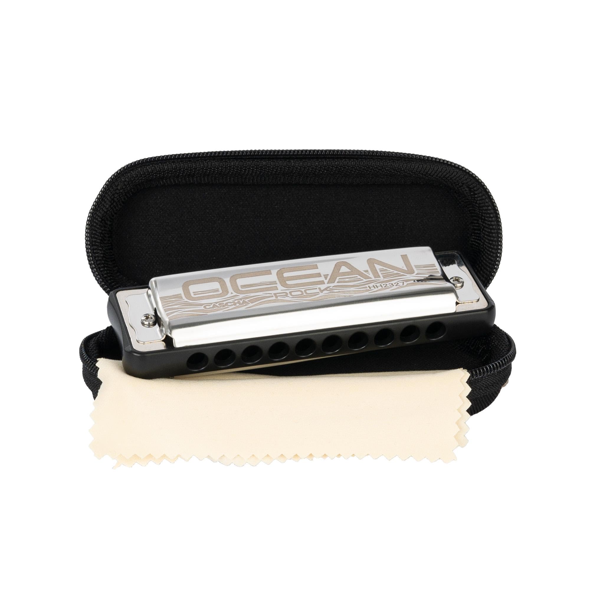 Cascha Ocean Rock Harmonica C-Major in black - Professional, diatonic 10-hole harmonica - High-quality reeds made of phosphor-bronze - With soft case and cleaning cloth