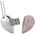 RAOYI 32GB USB 2.0 Flash Drive Crystal Heart Shape USB Stick Jewelry Pendant Necklace Thumb Drive Memory Stick Pendrive Pink
