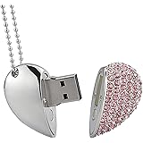 RAOYI 64GB USB 2.0 Flash Drive Crystal Heart Shape USB Stick Jewelry Pendant Necklace Thumb Drive Memory Stick Pendrive Pink