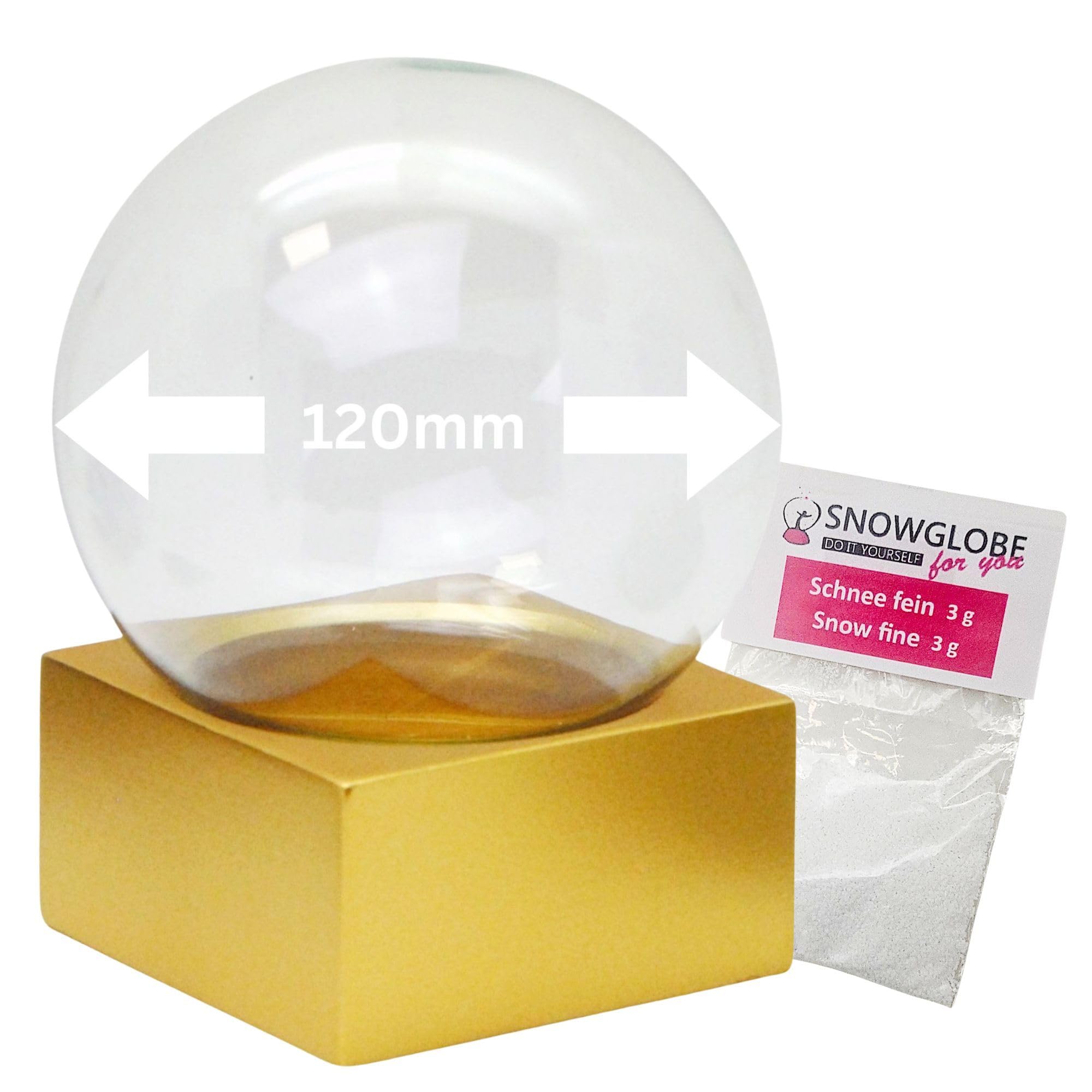 120 mm Do-it-Yourself Snow Globe Craft Set | DIY Glass Ball Base Gold Matt Square | W: 120 mm H 140 mm | 40100