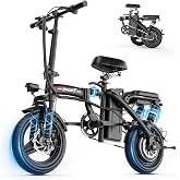 GWEIT Electric Bike for Adults Teens, 800/1200W Peak Folding Ebike, 22/25MPH &amp; 30/45 Miles Range, 14" Commuting Ebike with Dual Suspension &amp; Dual Brake, 3-Speed Modes, Portable Electric Mini Bike