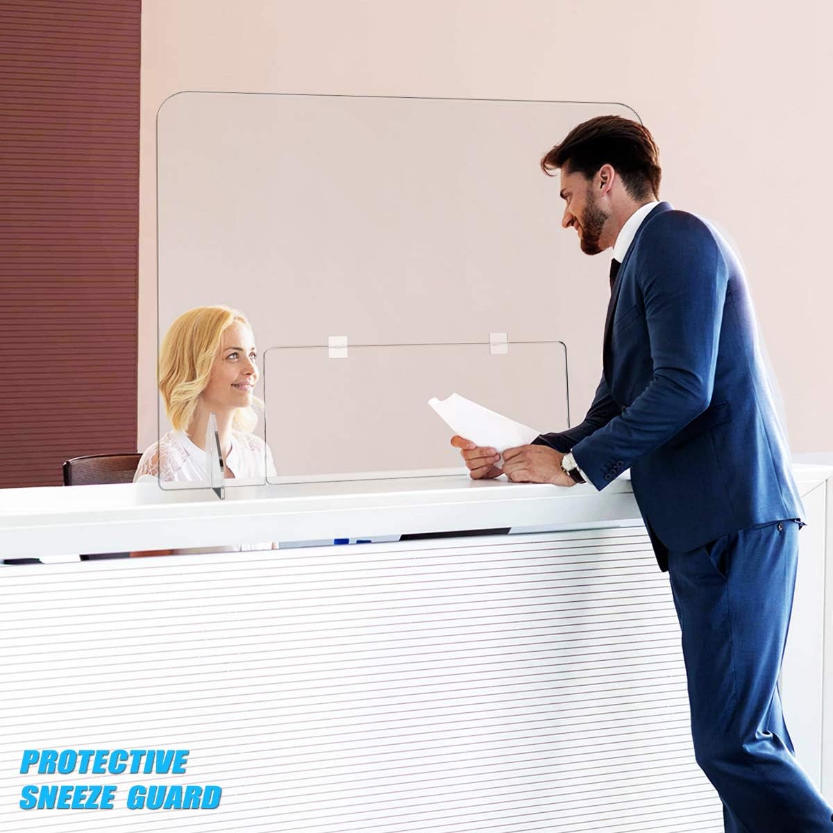 Sneeze Guard - Portable Counter Shield |Protective, Freestanding Barrier for Reducing Germ Transfer | Acrylic Plexiglass Countertop | Stand with Transaction Window Acrylic | 32" Wide x 24" Tall : Office Products