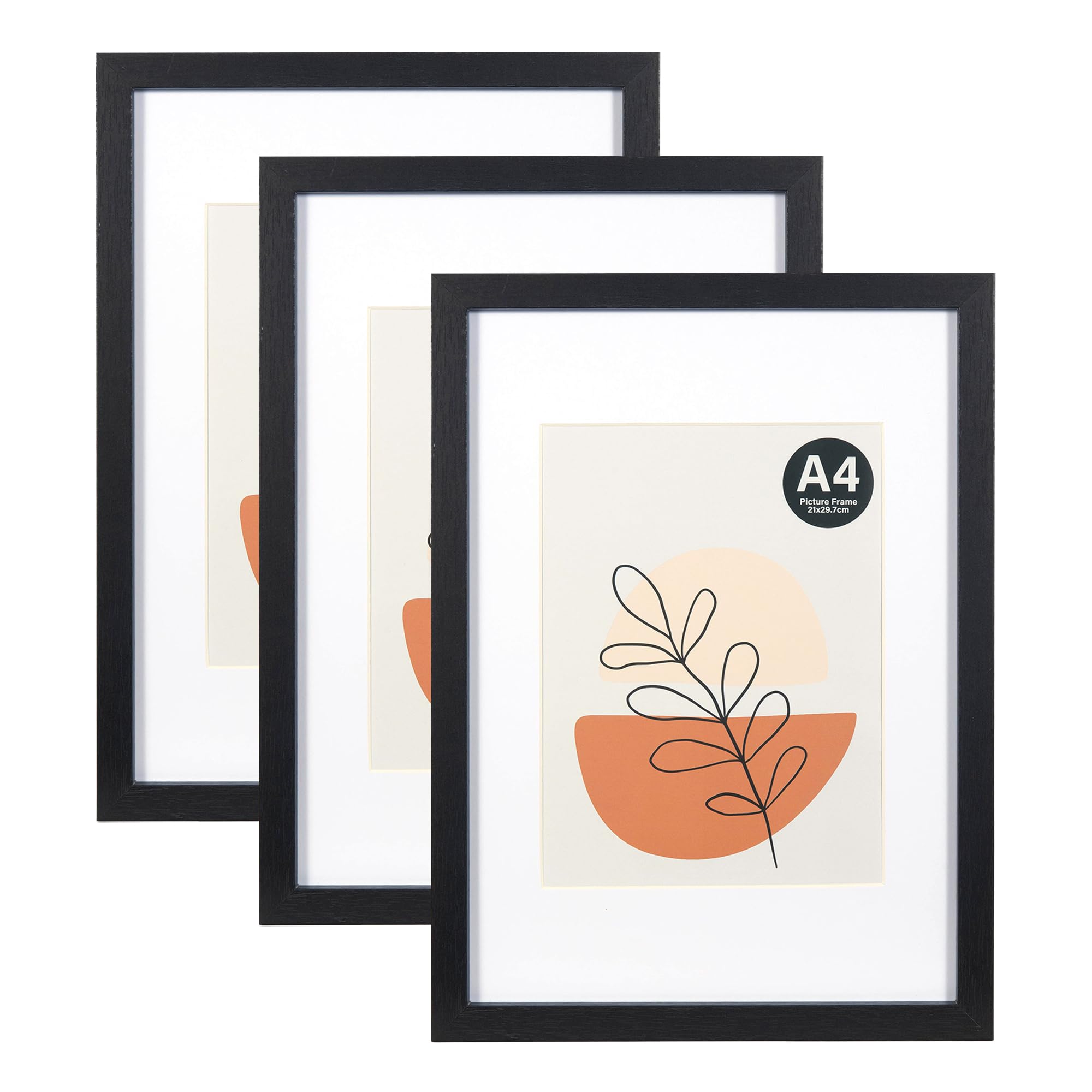 KAIWIN Picture Frame Black A4(21x30cm) set of 3-15x20cm with Mat, photo frame with acrylic glass for hanging and standing, for photos, posters, puzzles| poster frame | a4 picture frame