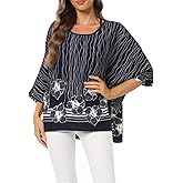 DENSSYNE Plus Summer Batwing Sheer Chiffon Blouse Shirt for Women Flowy High Low Colorful Boho Tunic Cover up