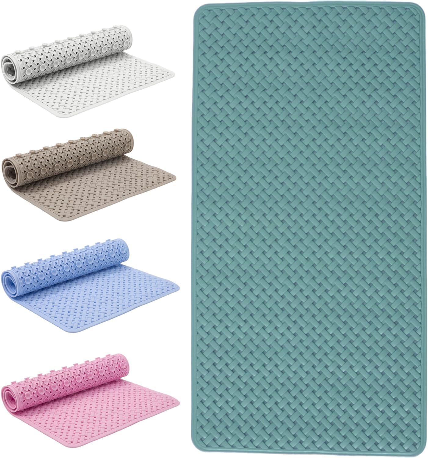 SR ESSENTIALS Bath Mat Non Slip Anti Mould - 36x70cm Shower Mat for Bathroom with Suction Cups and Drain Holes, Machine Washable Shower Mats for Inside Shower Ideal for Kids & Elderly (Green)