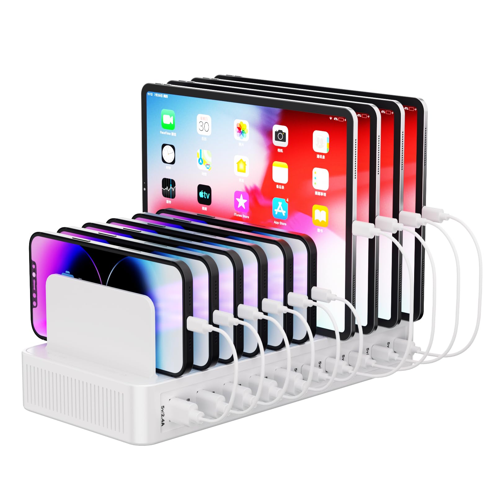 Photo 1 of ***MISSING CHARGERS***
60W Charging Station for Multiple Devices, 10-Port USB Fast Charging Station with Adjustable Dividers - Device Organizer Charging Dock for iPhone, Android, iPad, Tablets & More