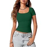 Lynwitkui Womens Scoop Neck Short Sleeve Tops Slim Fit Ribbed Casual Basic T Shirts Tops