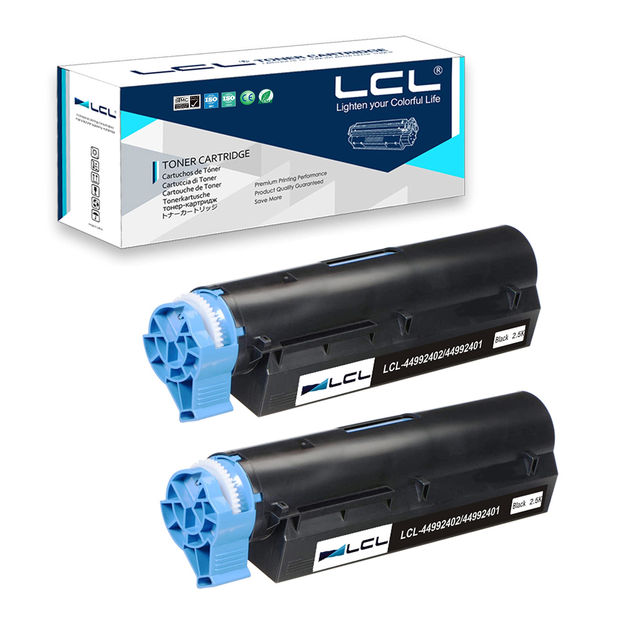 LCL Compatible Toner Cartridge 44992402 44992401 MB401 MB451 MB441 2500 pages (2 Black) Replacement for OKI B401 B401D B401DN MB441 MB451 MB451DN MB451DNW