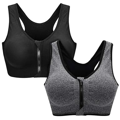 Zoerea Sports BH Damen Push Up Zip Front,2er/3er Pack Impact Yoga Bra Gepolstert für Radfahren,Joggen,Boxen