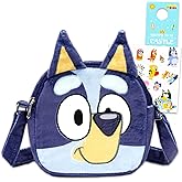 Bluey Plush Shoulder Hand Bag Set - Bundle with 3D Plushie with Adjustable Strap Plus Stickers, More | Bluey Plush Purse for Kids, Girls