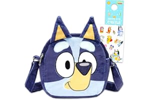Bluey Plush Shoulder Hand Bag Set - Bundle with 3D Plushie with Adjustable Strap Plus Stickers, More | Bluey Plush Purse for Kids, Girls