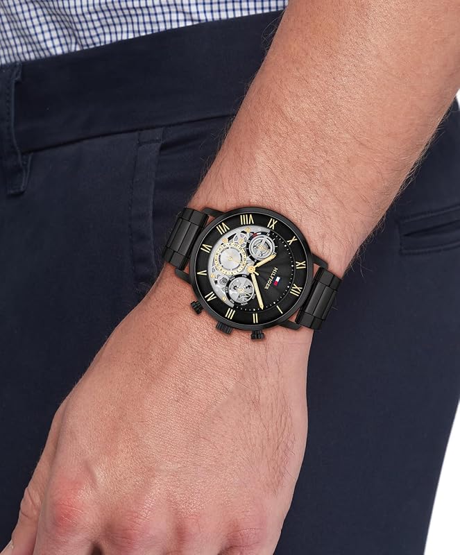 Multi Zifferblatt Quarz Uhr für Herren mit Schwarzes Edelstahlarmband - 1710706 — Foto 4 von 6