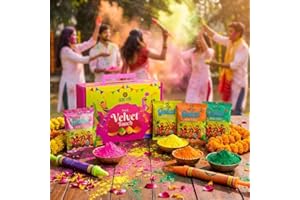 SATVIK Set of 5 - Purely Velvet Touch Holi Gulal Colors Gift Box | Natural & Eco-Friendly Color Powder | Skin-Friendly & Safe