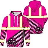 HiVis Custom US Flag High Visibility Hoodie for Men Reflective Hoodie Safety Workwear for Worker Runner Patriotic ACC02