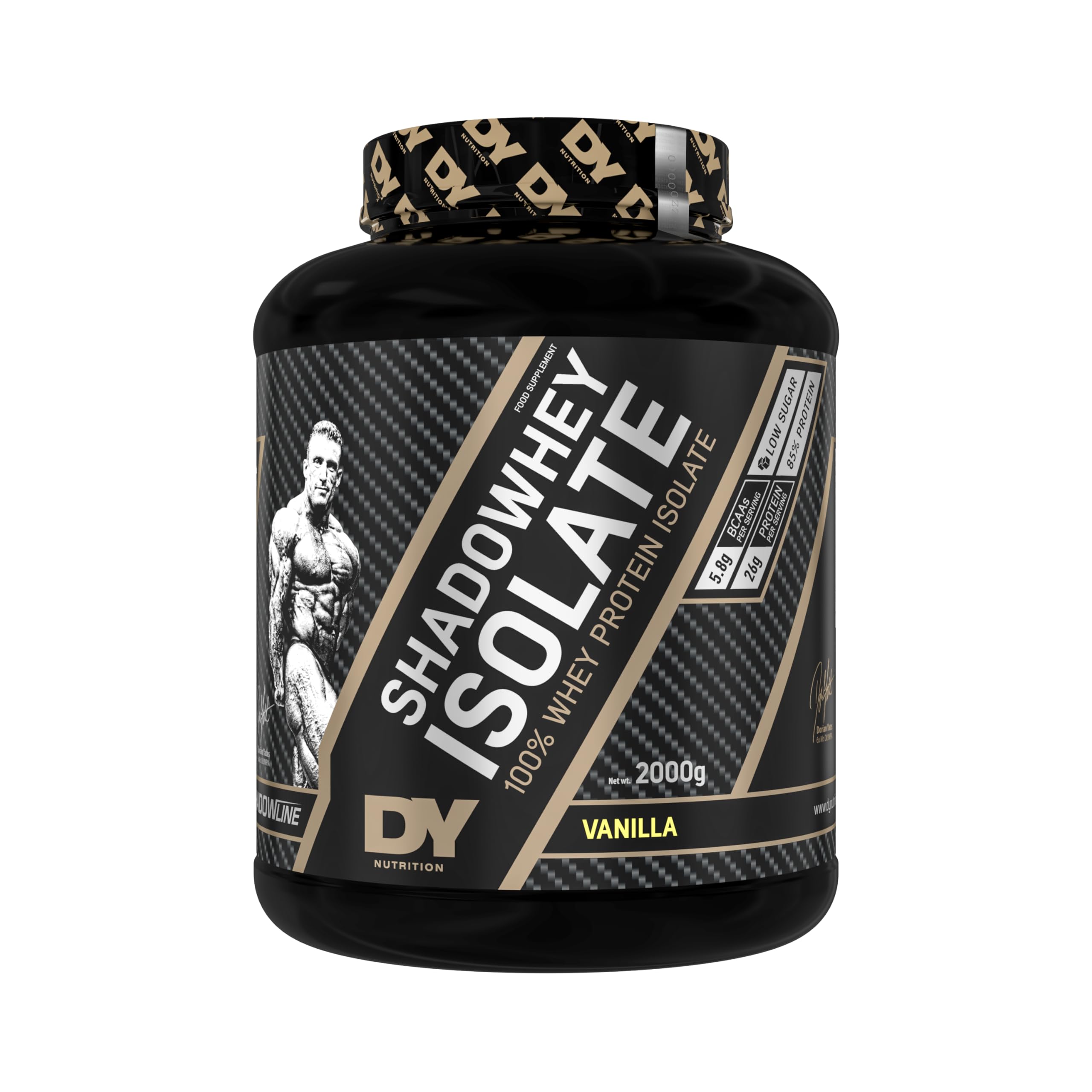 DY Nutrition - Shadowhey Isolate Protein Powder 2kg | 25g Protein per Serving | 66 Servings | 7.3g of BCAAs | Cold Processing Filtered | Premium Absorption Lactose Free (Vanilla)