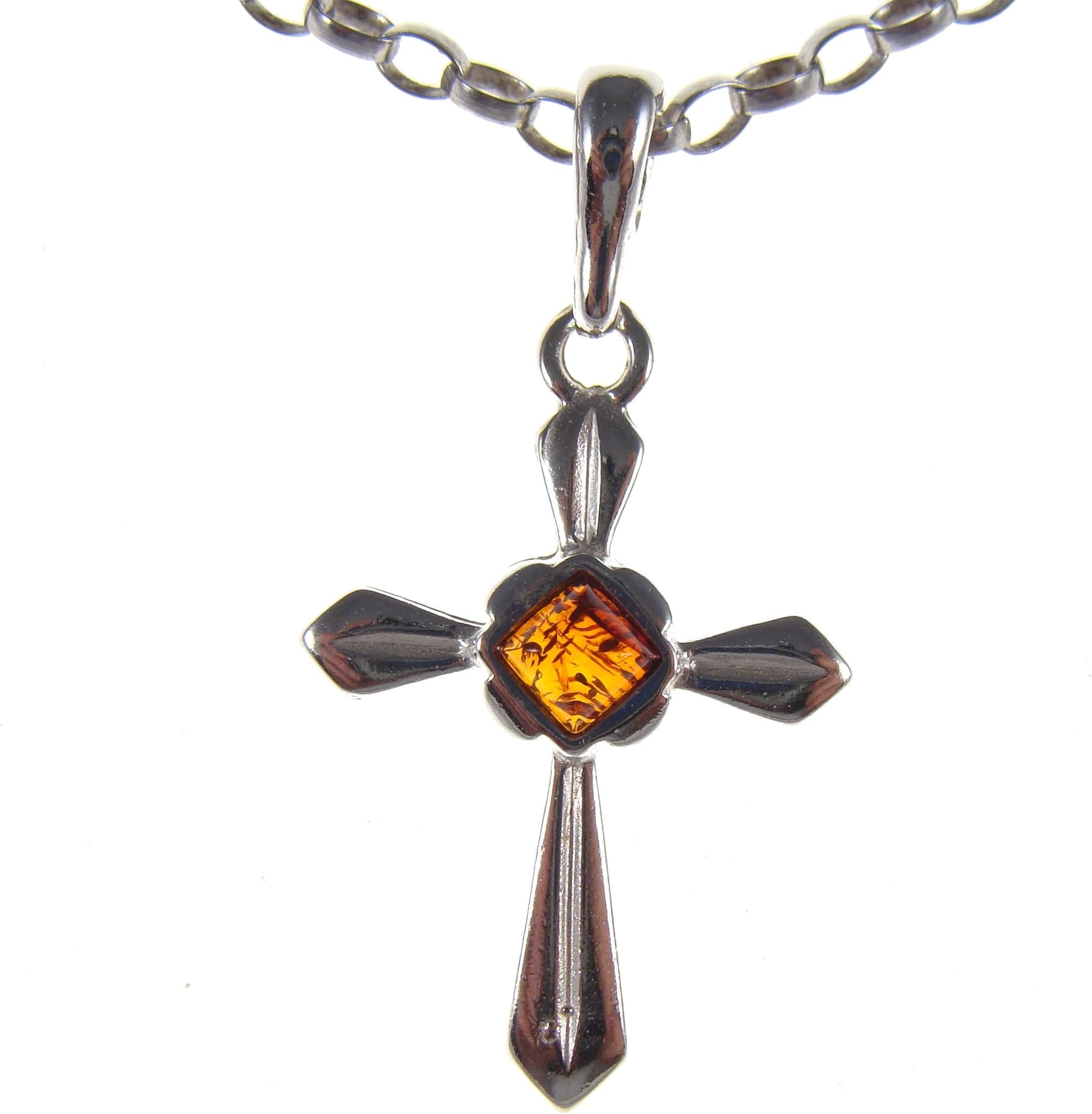Cozmos PendantsBALTIC AMBER AND STERLING SILVER 925 DESIGNER COGNAC CROSS PENDANT JEWELLERY JEWELRY (NO CHAIN)