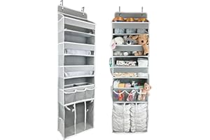 EZVERY Door Hanging Storage Organizer,with 3 Bins 1 Movable Baby Diaper Caddy,1 Large capacity diaper stacking storage Organizer,10 Side Pockets ,Bedroom Door Storage for Nursery Baby Essentials.Grey 1 Pack.
