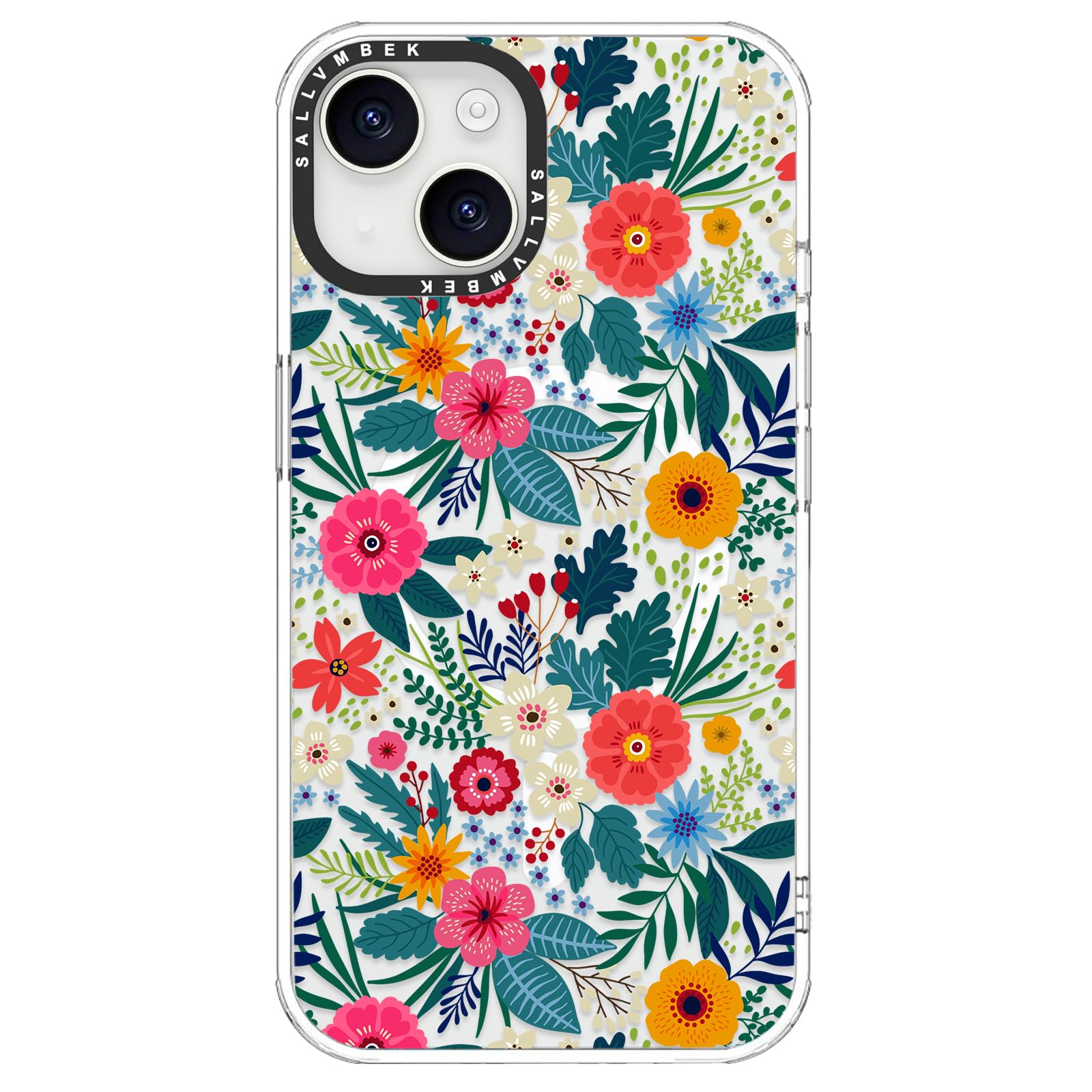 sallvmbek for iPhone 14 Case/iPhone 13 Case 6.1",Compatible with MagSafe,Cute Floral Print,Magnetic Shockproof Protective TPU Bumper Cases Cover for iPhone 13/14 Women Girly