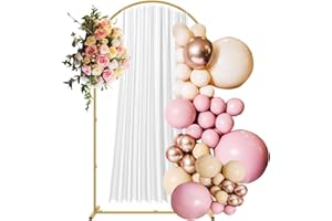 MJHGEN Metal Wedding Arch Backdrop Stand, 6FT Balloon Arched Frame Stand with Base, Wedding Arches for Ceremony, Arches for Backdrop,Wedding Arch for Birthday Party Celebration for Indoor and Outdoor,Gold