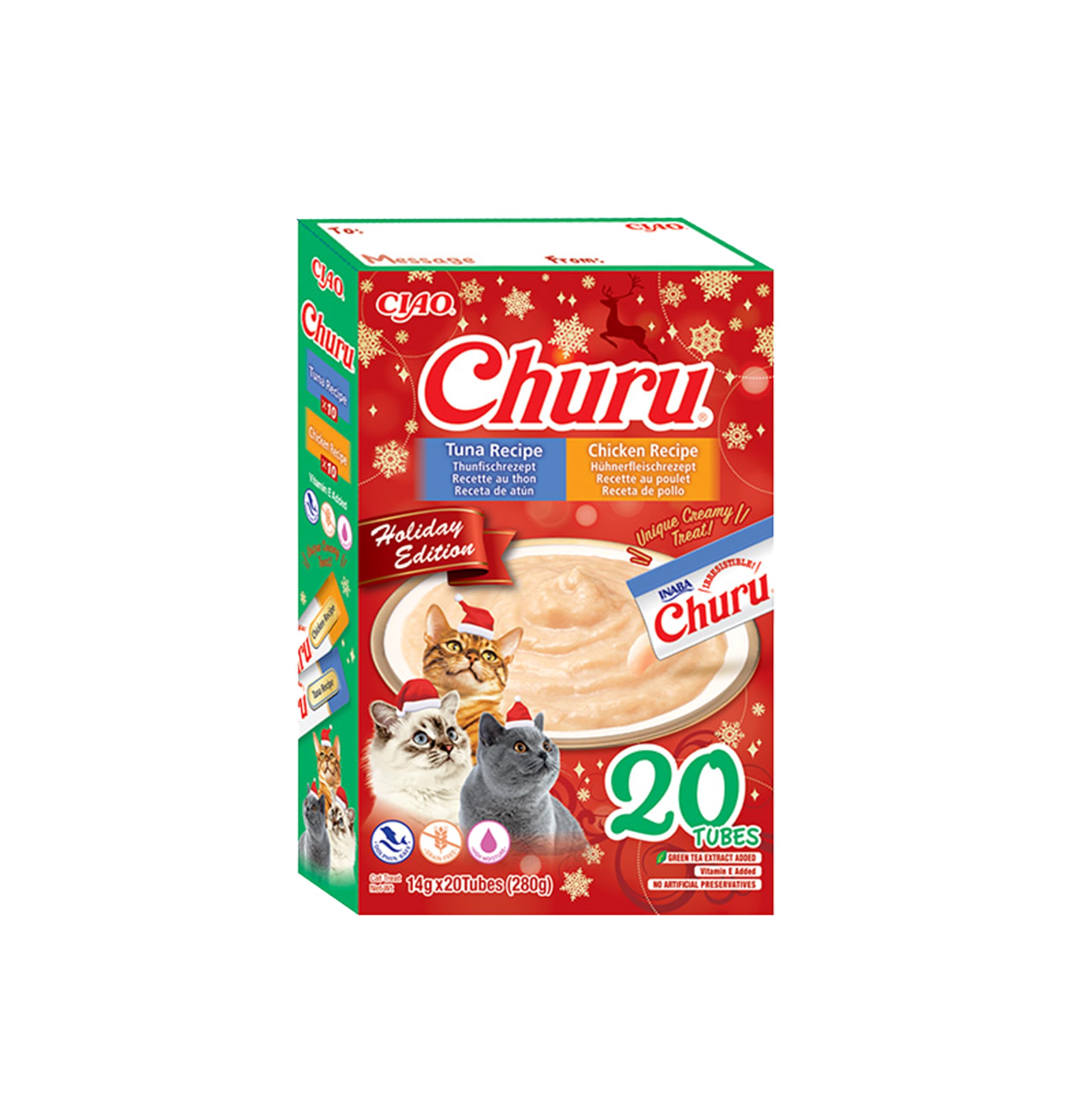 Churu by INABA Cat Treat - Holiday Edition - Tuna and Chicken - 1 Pack (20 x 14g total) / Soft & Creamy, Delicious & Healthy Cat Treat, Natural, Grain Free