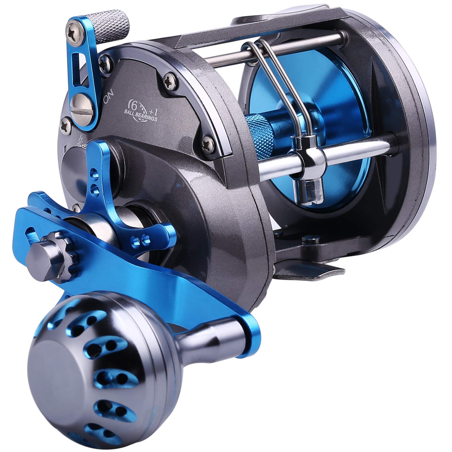Sougayilang SHA4000 Right Handed Trolling Reel, Saltwater Level Wind, Blue, 4.1:1 Gear Ratio, 40 Lbs Max Drag, 6+1 BB Bearings