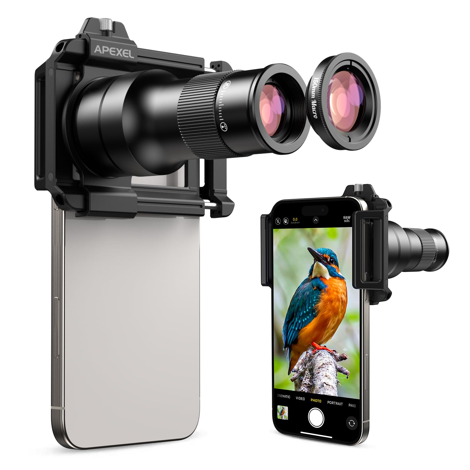 Photo 1 of APEXEL 6X Telephoto Lens & 150mm Macro Lens, 2-in-1 Aluminum Phone Camera Lens Kit with Universal Clip. Phone Lens Attachment Fit for iPhone 16/15/14/13, Samsung, Android Phone and Most Smartphone.