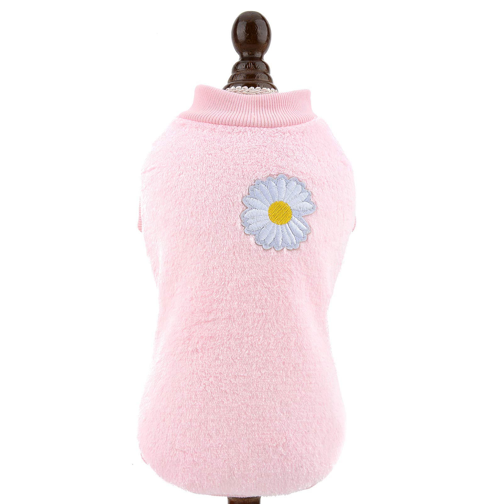 SMALLLEE_LUCKY_STORE Pet Fleece Jumper for Small Dogs Cat Girl Boy Cozy Soft Pullover Sweater Shirt Sweatshirts Warm Winter Coat Puppy Yokie Chihuahua Clothes Flower Pattern,Baby Pink,Size L